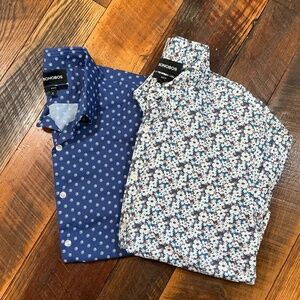 Bonobos Bundle Slim Fit Button-Down Shirts Men M Blue Floral & Navy Micro Print